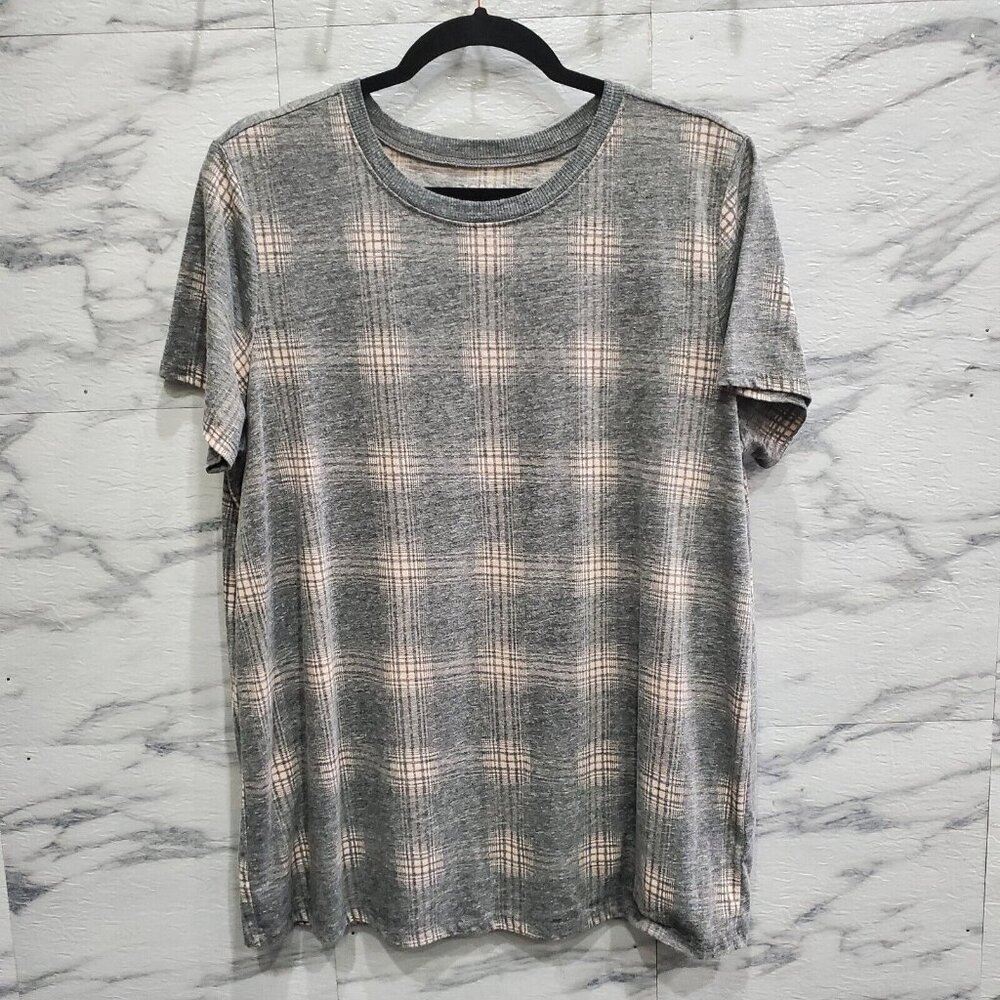Torrid T Shirt Women Plus Size 1 Gray Pink Plaid Stretch Tunic Comfort Top